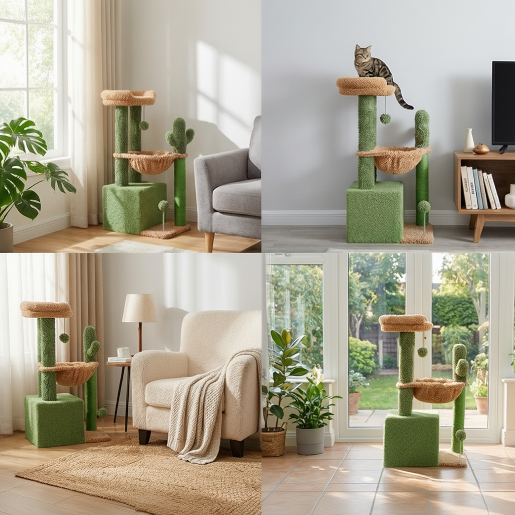 Maine Coon Cactus Cat Tree – 4-in-1 with Hideaway & Hammock