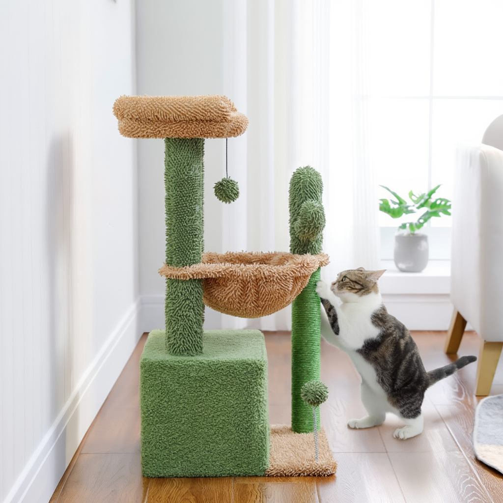 Maine Coon Cactus Cat Tree – 4-in-1 with Hideaway & Hammock