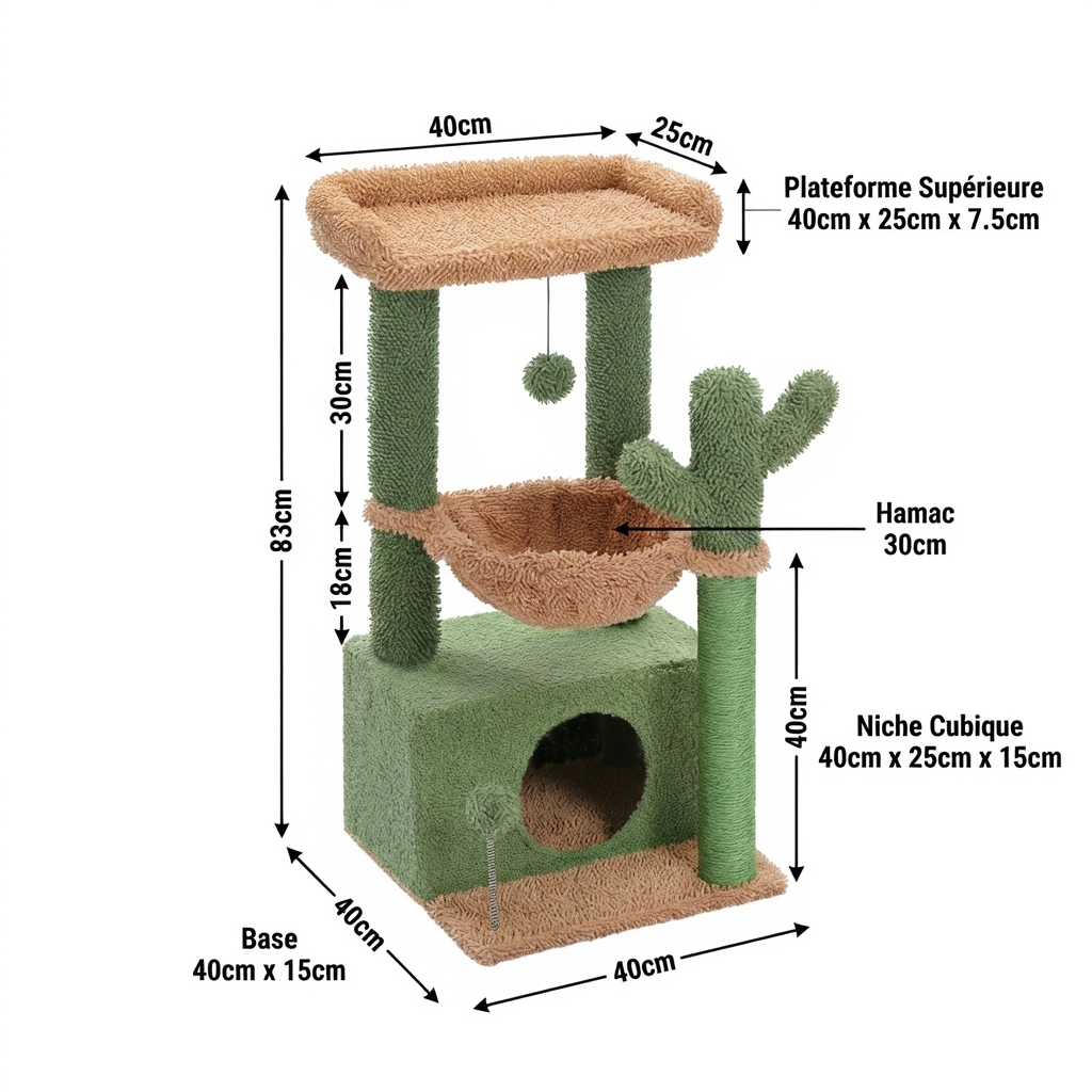Maine Coon Cactus Cat Tree – 4-in-1 with Hideaway & Hammock