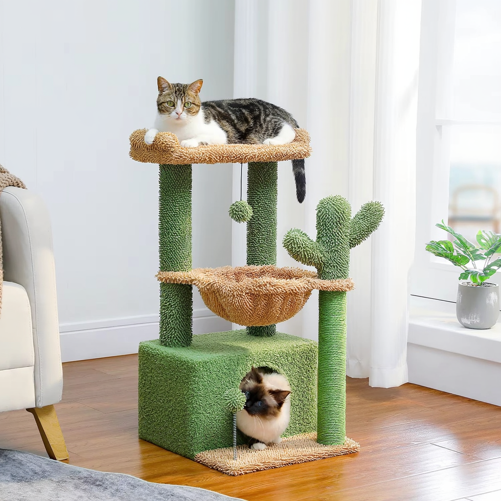 Maine Coon Cactus Cat Tree – 4-in-1 with Hideaway & Hammock