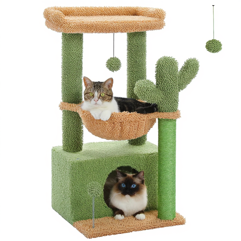 Maine Coon Cactus Cat Tree – 4-in-1 with Hideaway & Hammock