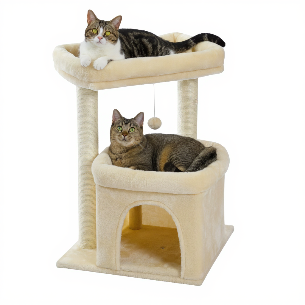 59cm-designer-cat-tree-cube-sleep-station-hideaway-sisal-beige