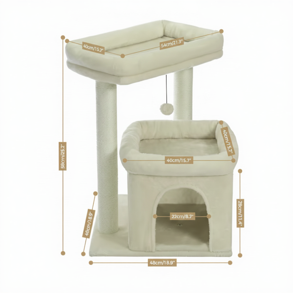 59cm Designer Cat Tree – The Sleep Cube with Hideaway & Sisal