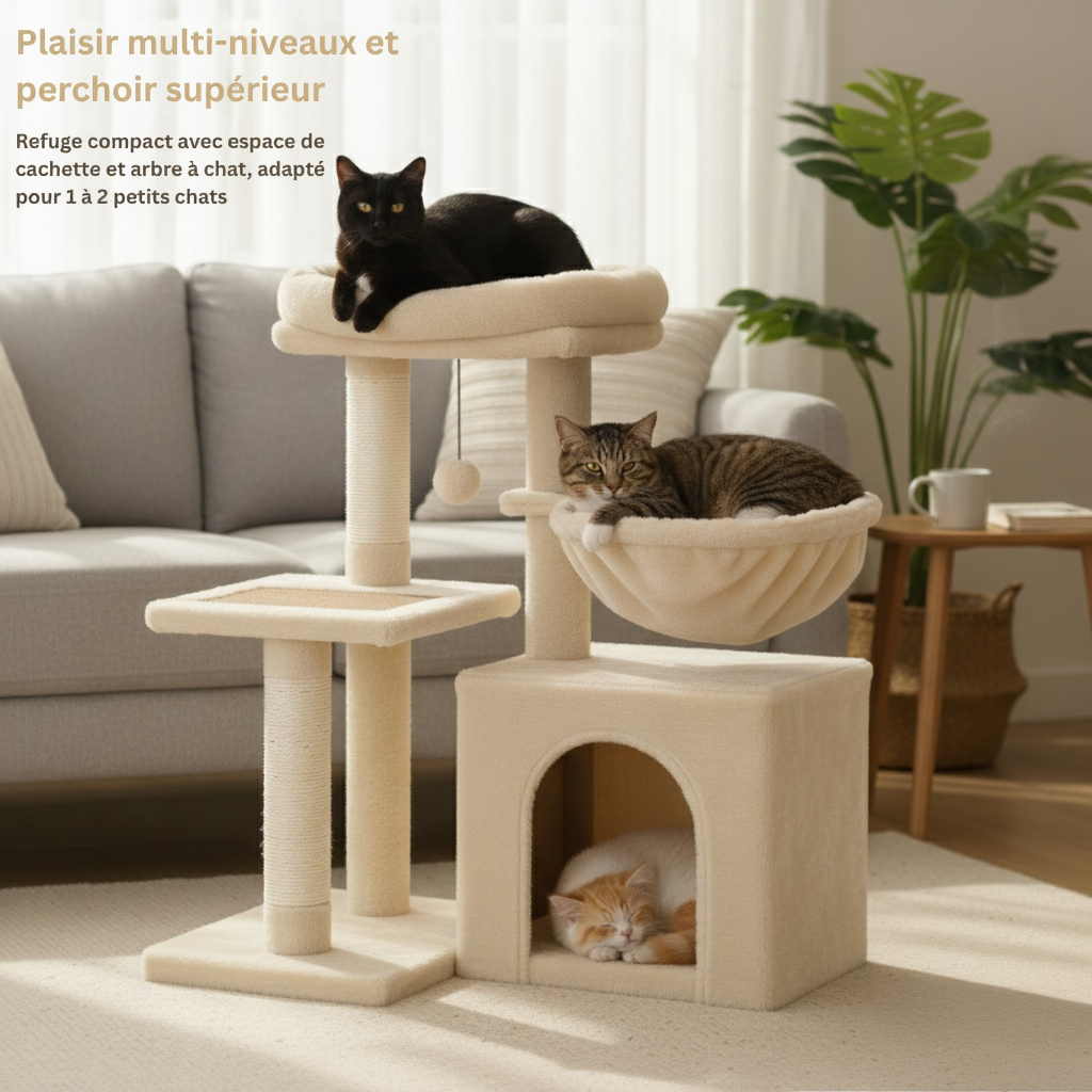 72cm Designer Cat Tree – Junior Cosy Hideaway with Basket