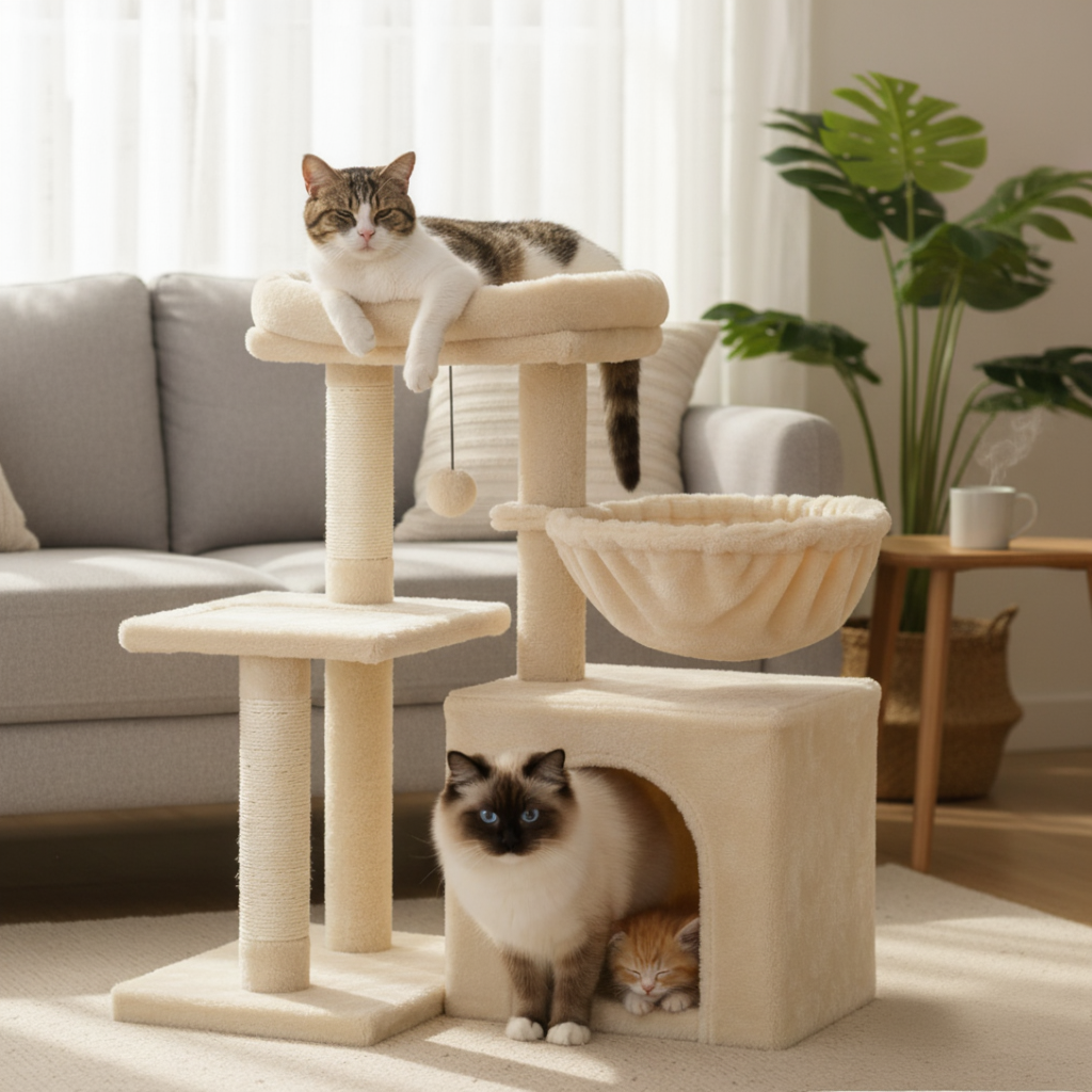 72cm Designer Cat Tree – Junior Cosy Hideaway with Basket