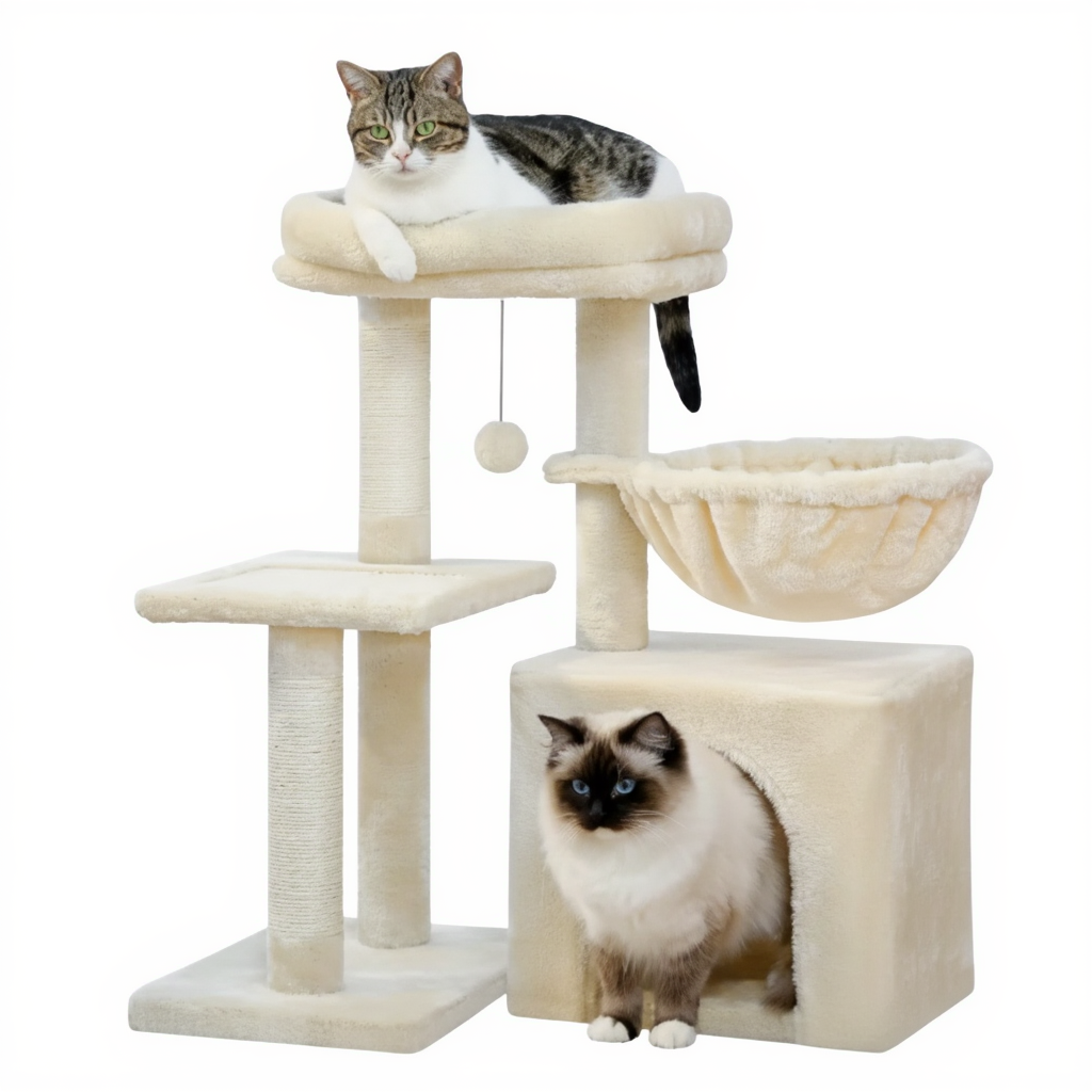 72cm-designer-cat-tree-junior-cosy-hideaway-basket-beige