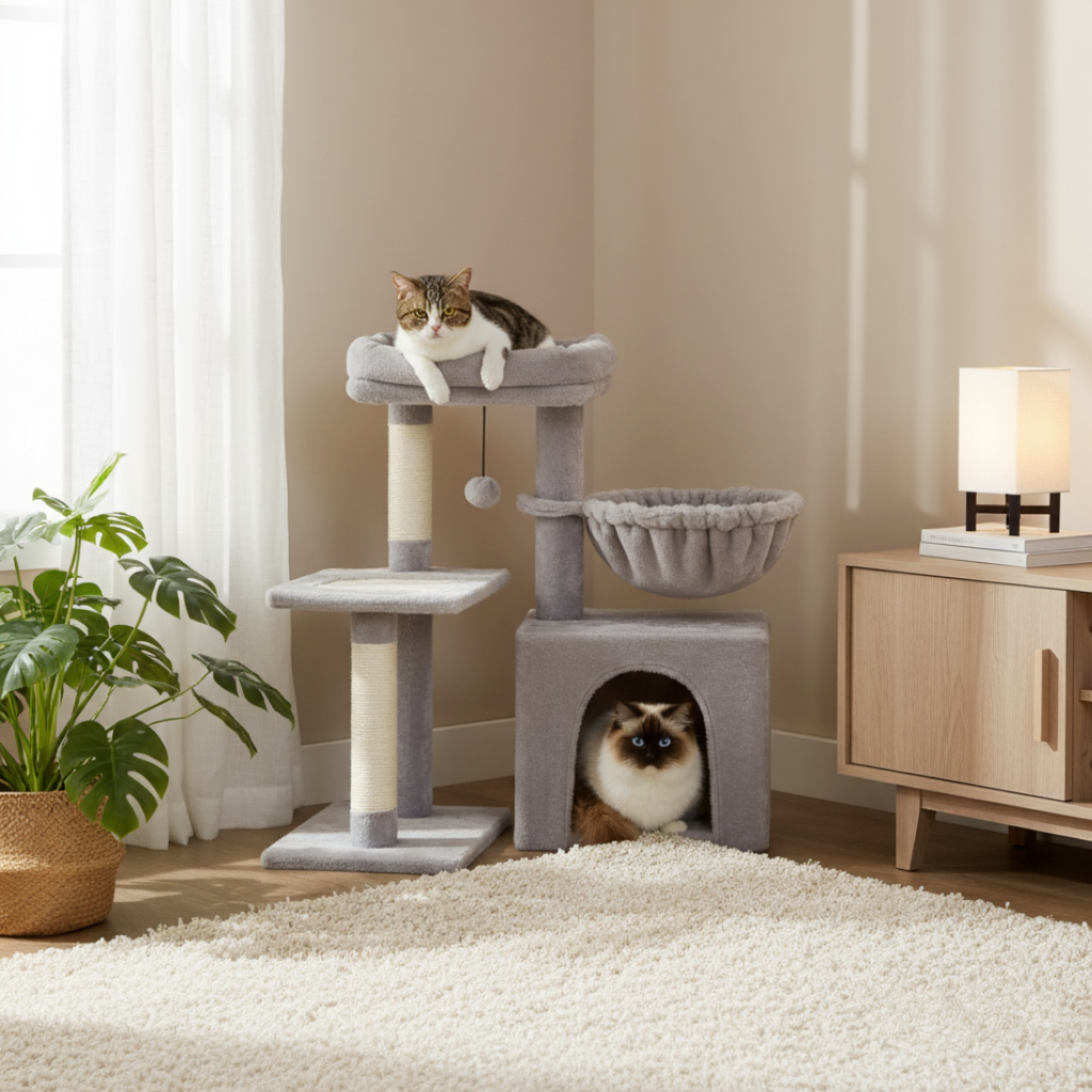 72cm Designer Cat Tree – Junior Cosy Hideaway with Basket