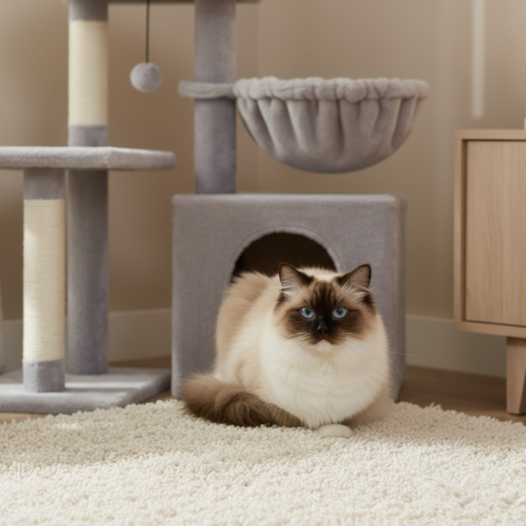 72cm Designer Cat Tree – Junior Cosy Hideaway with Basket