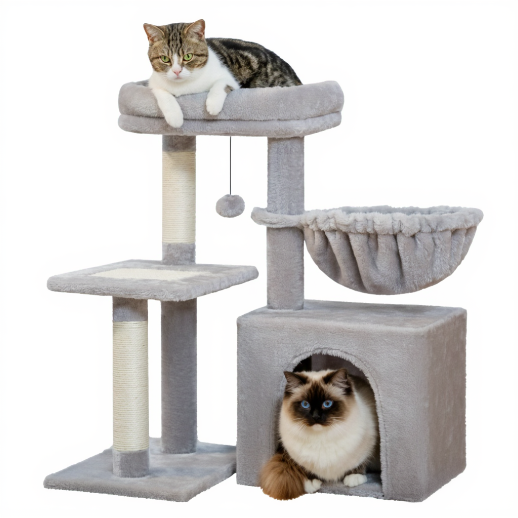72cm-designer-cat-tree-junior-cosy-hideaway-basket-gris