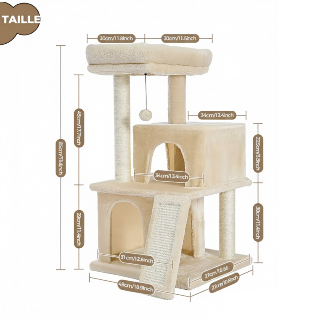 85cm Designer Cat Tree – Duplex with Double Hideaway & Ramp