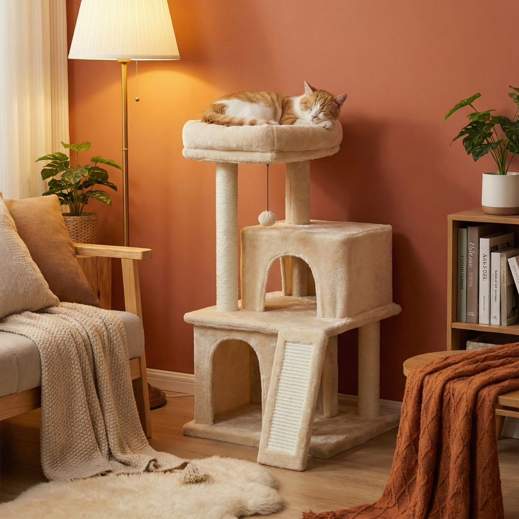 85cm Designer Cat Tree – Duplex with Double Hideaway & Ramp