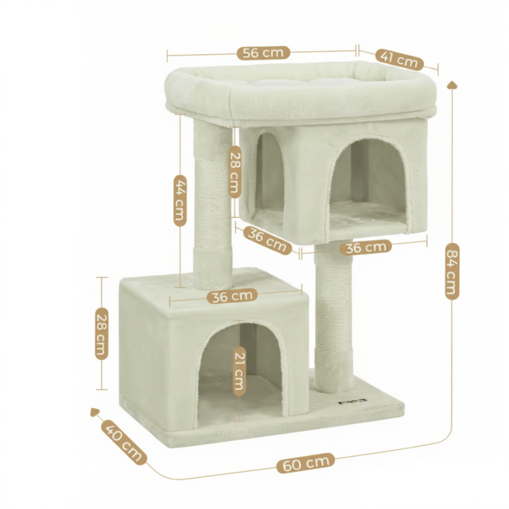 Designer Cat Tree with Double Hideaway Dens & Sisal Posts