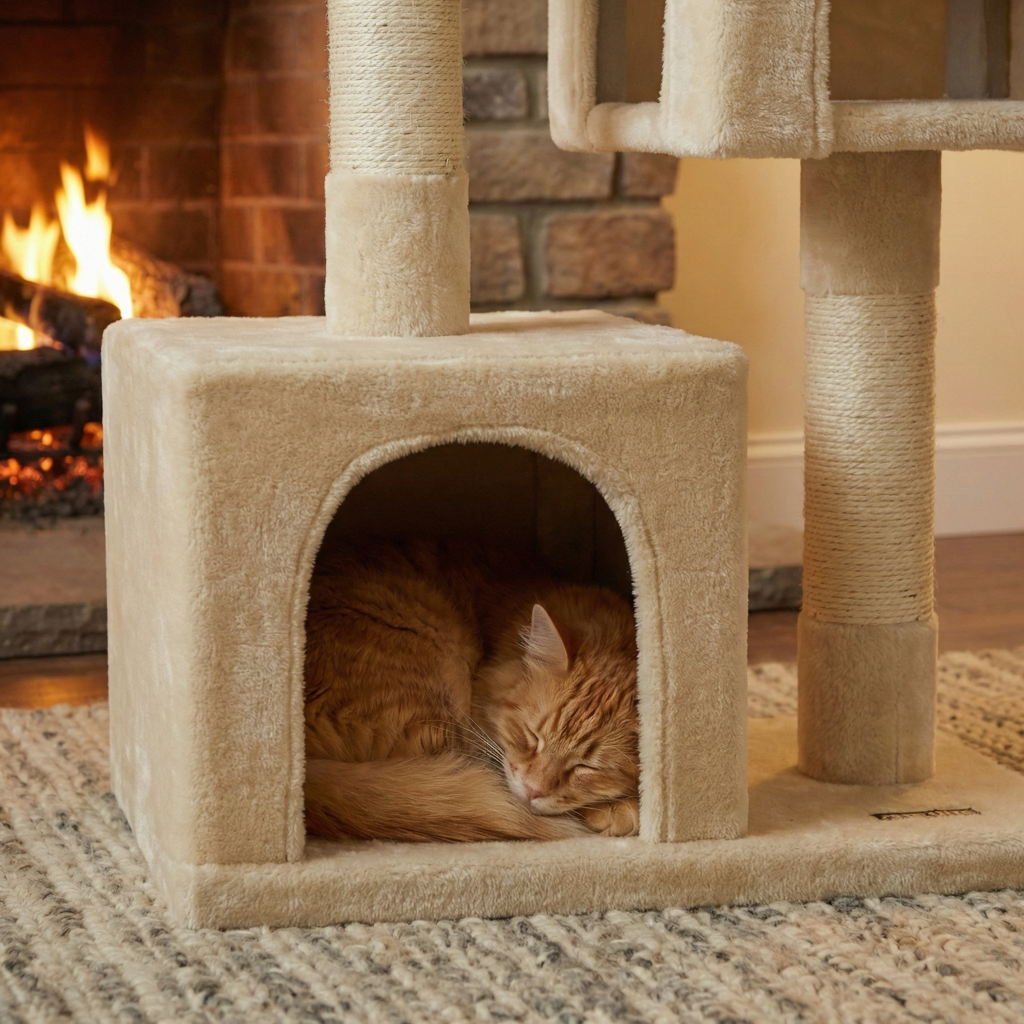 Designer Cat Tree with Double Hideaway Dens & Sisal Posts