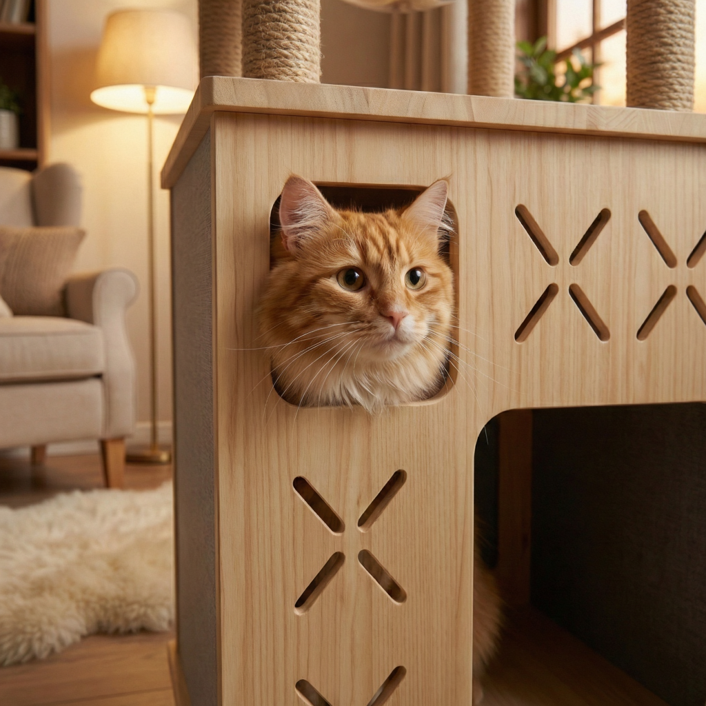 61cm Wooden Cat Tree – Cosy Cocoon with Bubble Pod & Hideaway