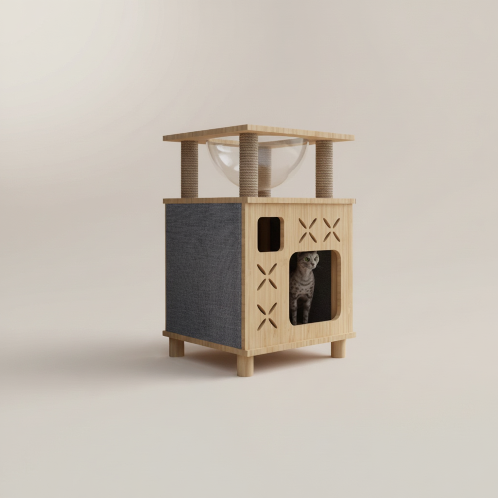 61cm Wooden Cat Tree – Cosy Cocoon with Bubble Pod & Hideaway