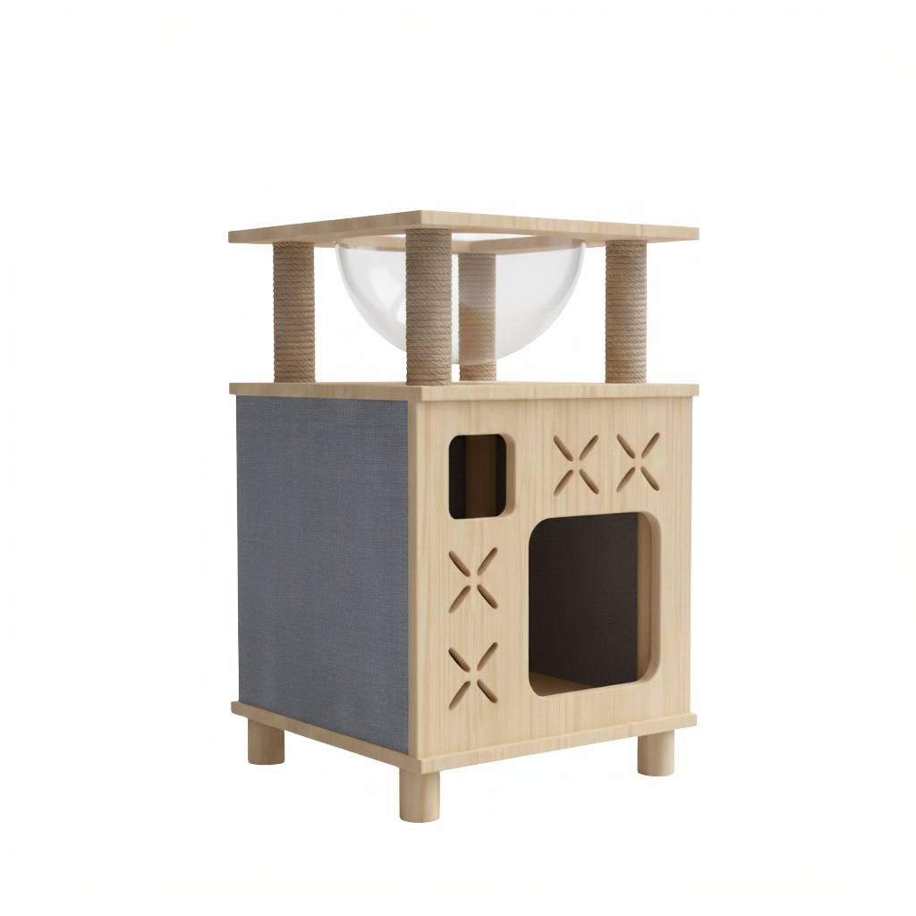 61cm Wooden Cat Tree – Cosy Cocoon with Bubble Pod & Hideaway