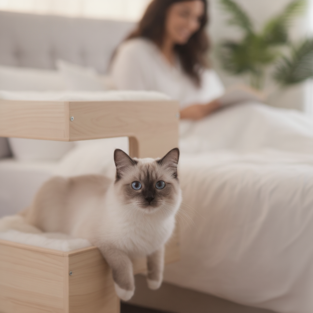 60cm Wooden Cat Tree – The Cubic Table with Hideaway & Cushions