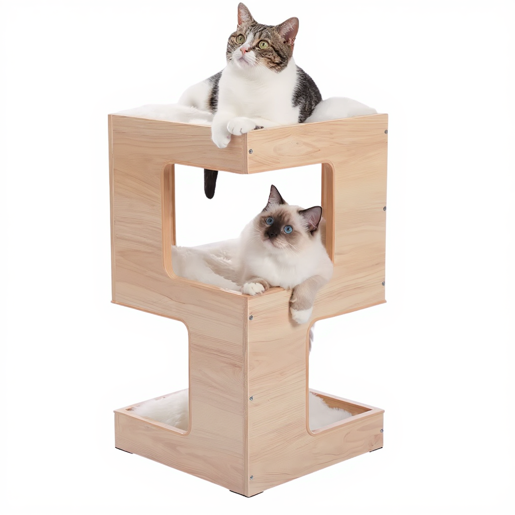 60cm-wooden-cat-tree-cubic-table-hideaway-cushions-beige
