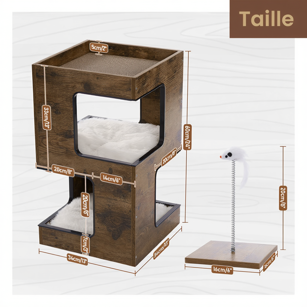 60cm Wooden Cat Tree – The Cubic Table with Hideaway & Cushions