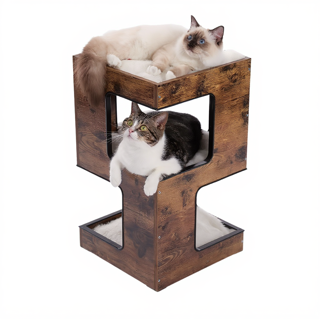 60cm-wooden-cat-tree-cubic-table-hideaway-cushions-marron