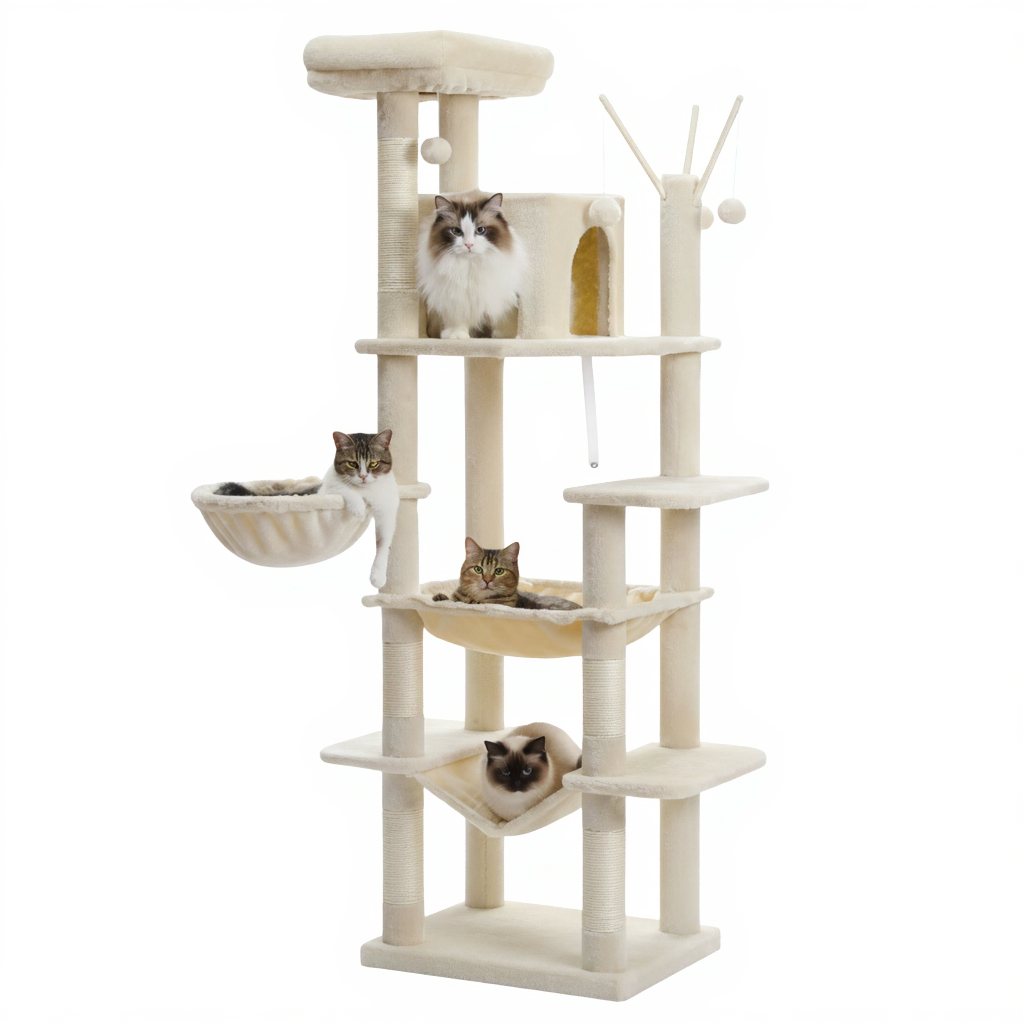 175cm-maine-coon-xxl-cat-tree-feline-hotel-multiple-hammocks-beige