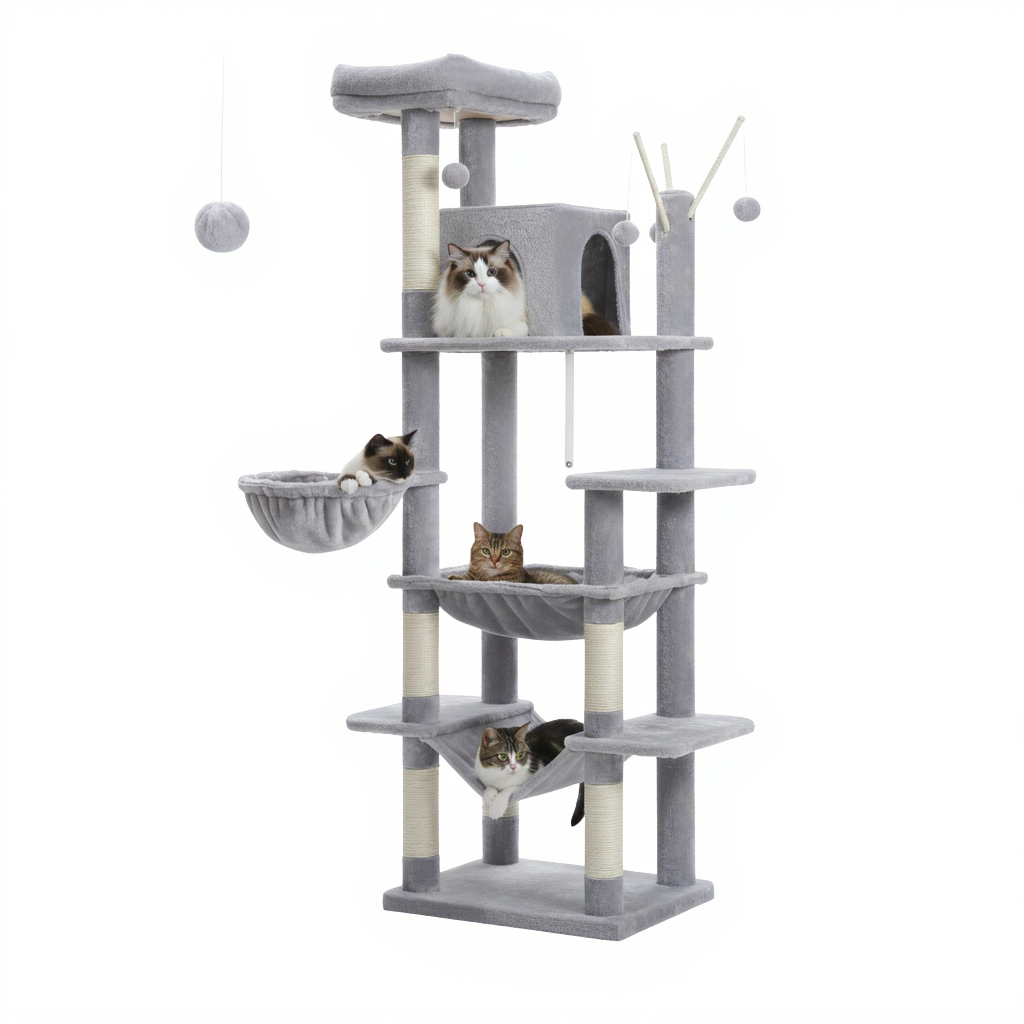 175cm-maine-coon-xxl-cat-tree-feline-hotel-multiple-hammocks-gris