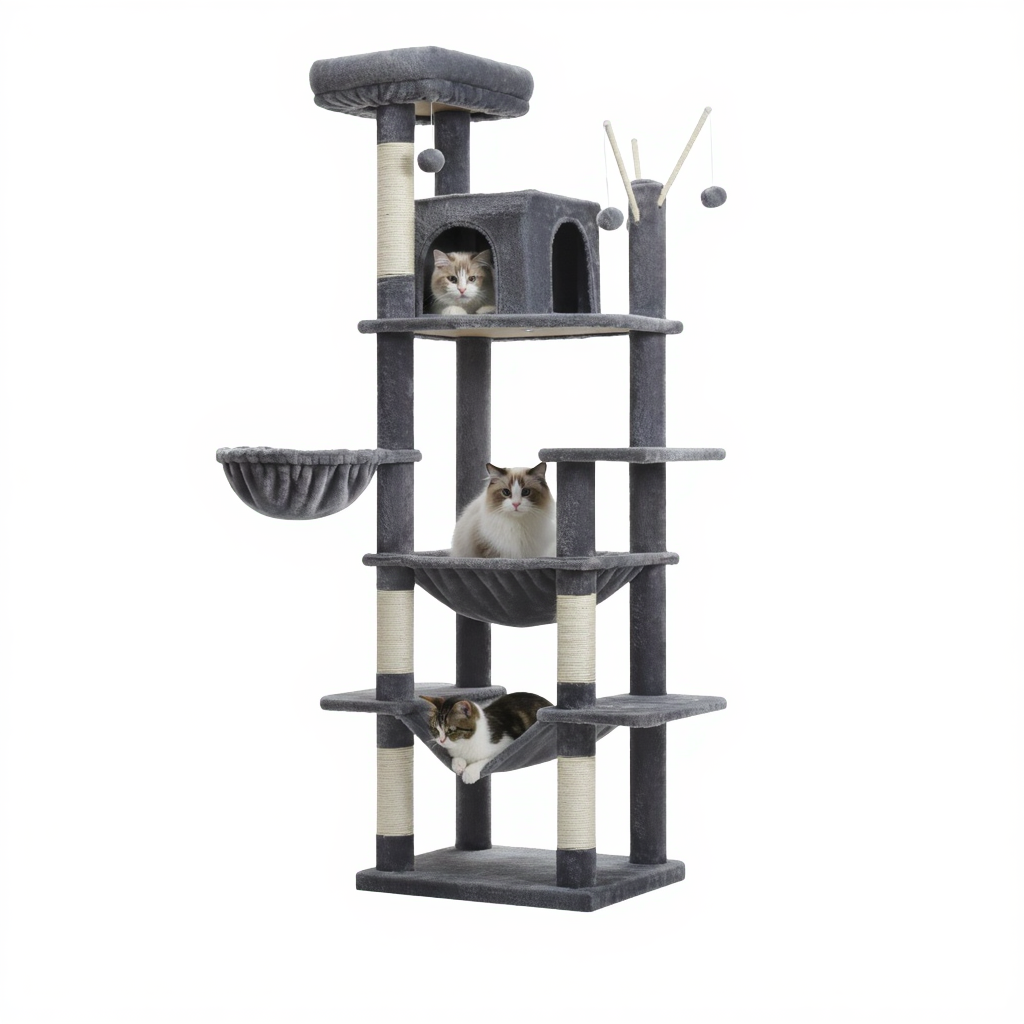 175cm-maine-coon-xxl-cat-tree-feline-hotel-multiple-hammocks-gris