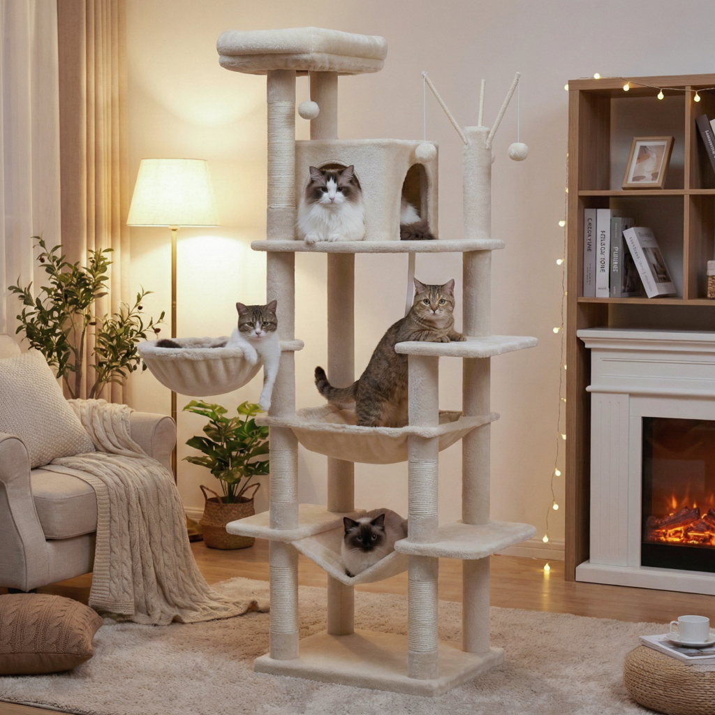 175cm Maine Coon XXL Cat Tree – The Feline Hotel with Hammocks