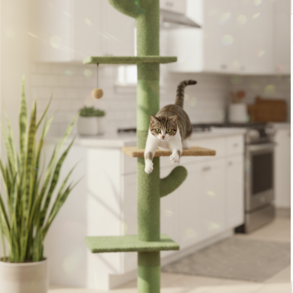 255cm Maine Coon Cactus Floor-to-Ceiling Cat Tree with Basket