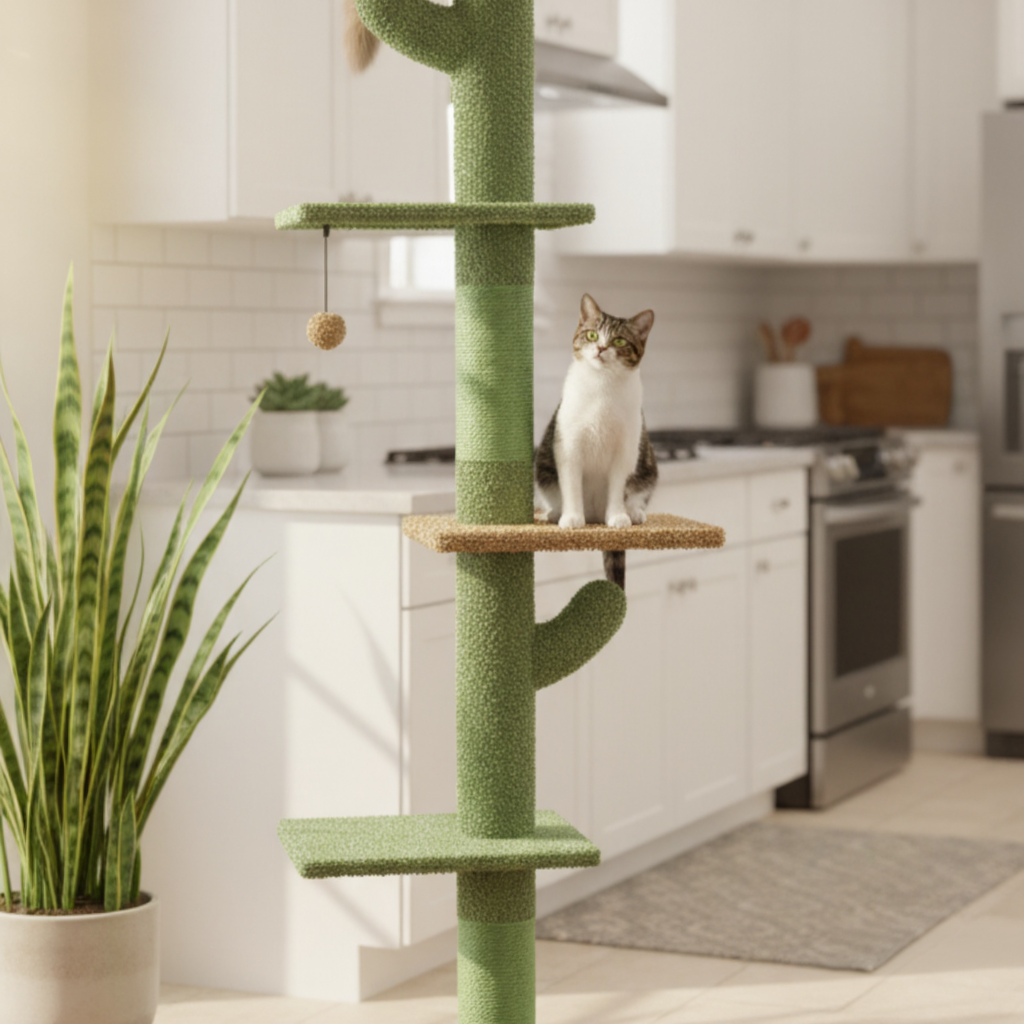 255cm Maine Coon Cactus Floor-to-Ceiling Cat Tree with Basket