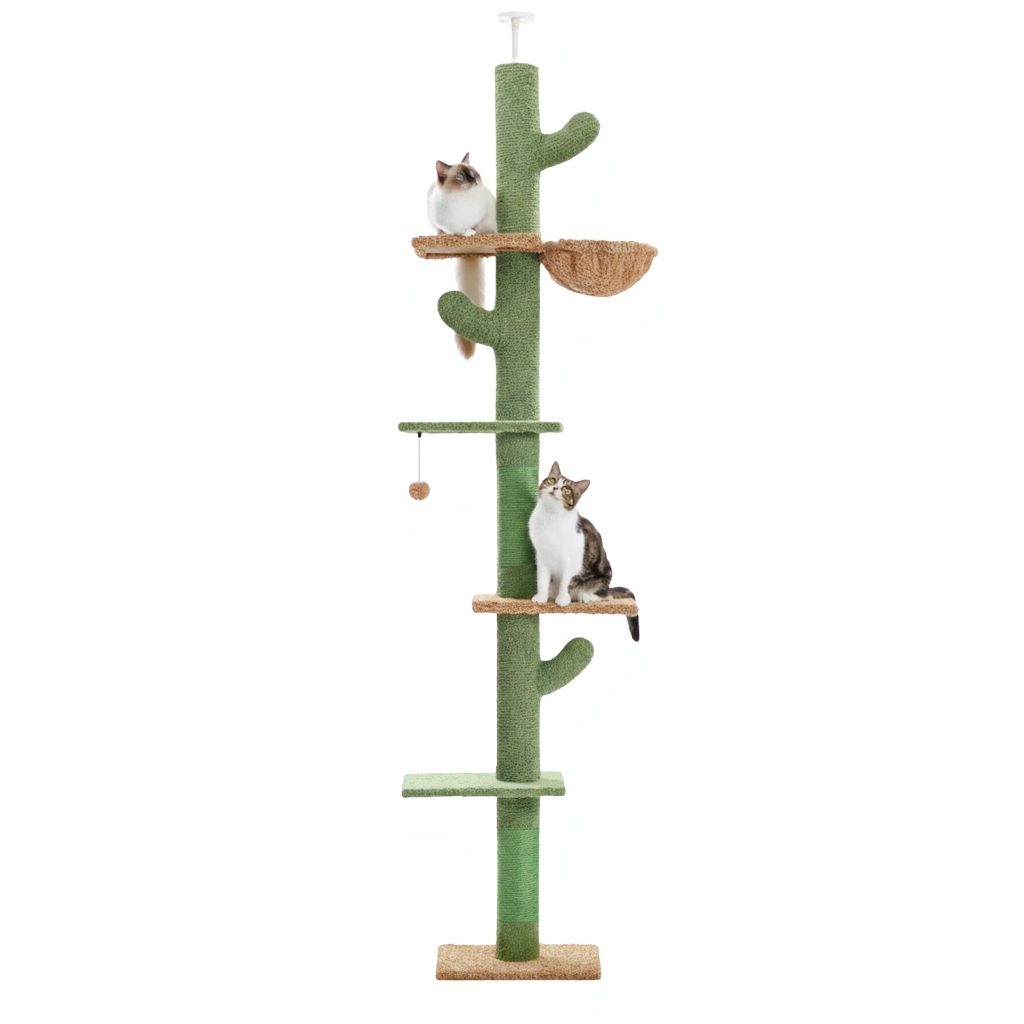 255cm Maine Coon Cactus Floor-to-Ceiling Cat Tree with Basket