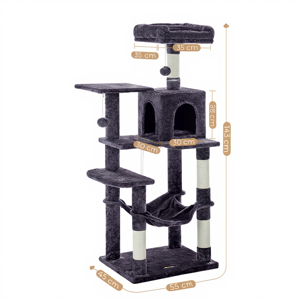 143cm Maine Coon Designer Cat Tree – XXL Cosy Refuge with Hammock