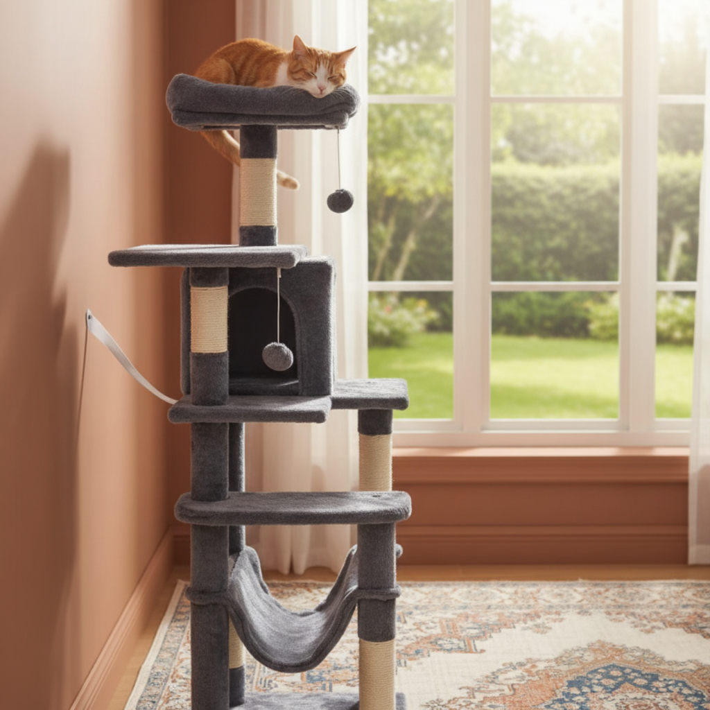 143cm Maine Coon Designer Cat Tree – XXL Cosy Refuge with Hammock