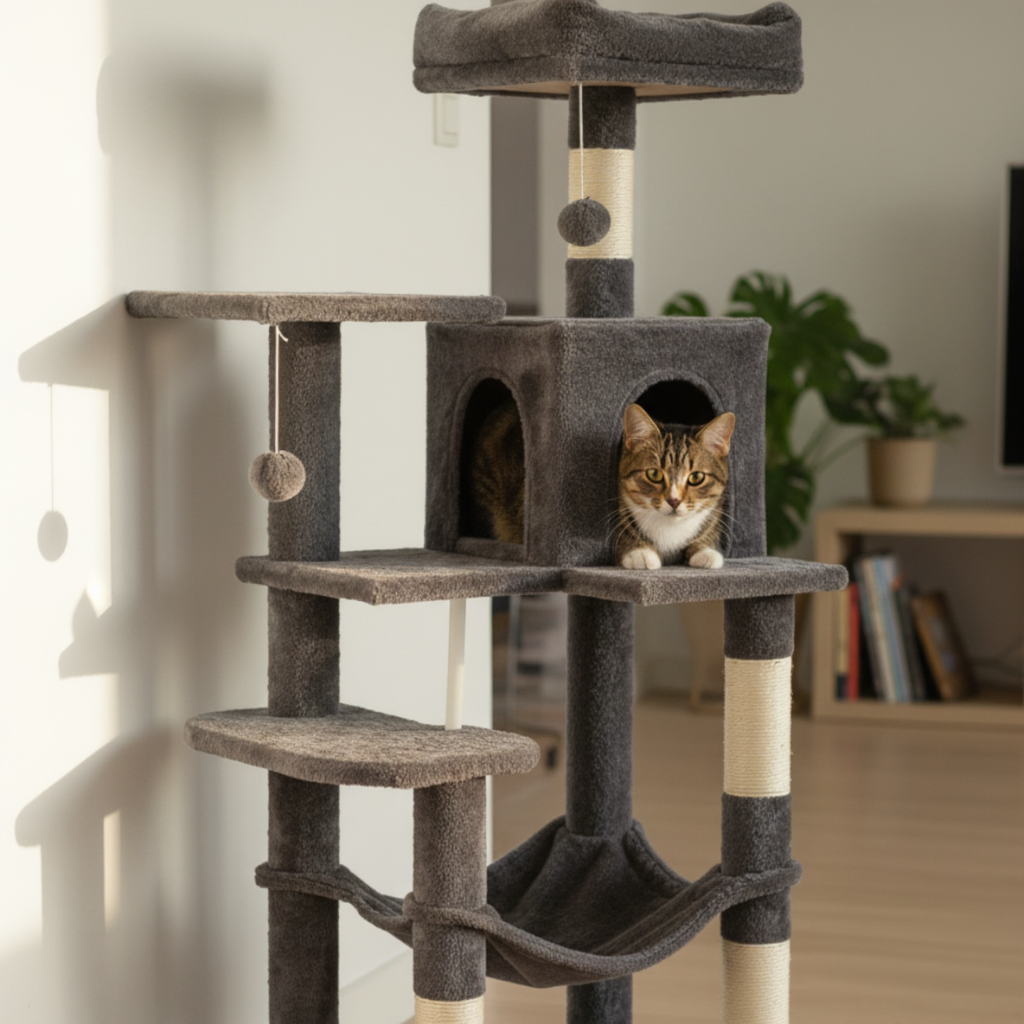 143cm Maine Coon Designer Cat Tree – XXL Cosy Refuge with Hammock