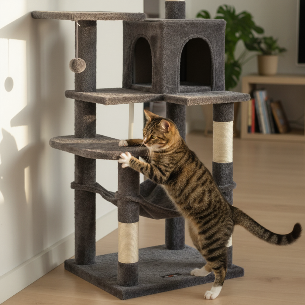 143cm Maine Coon Designer Cat Tree – XXL Cosy Refuge with Hammock