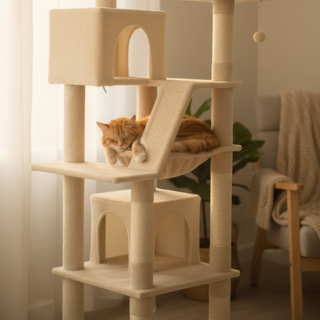 180cm Maine Coon Designer Cat Tree – Duo Refuge with Double Hideaway
