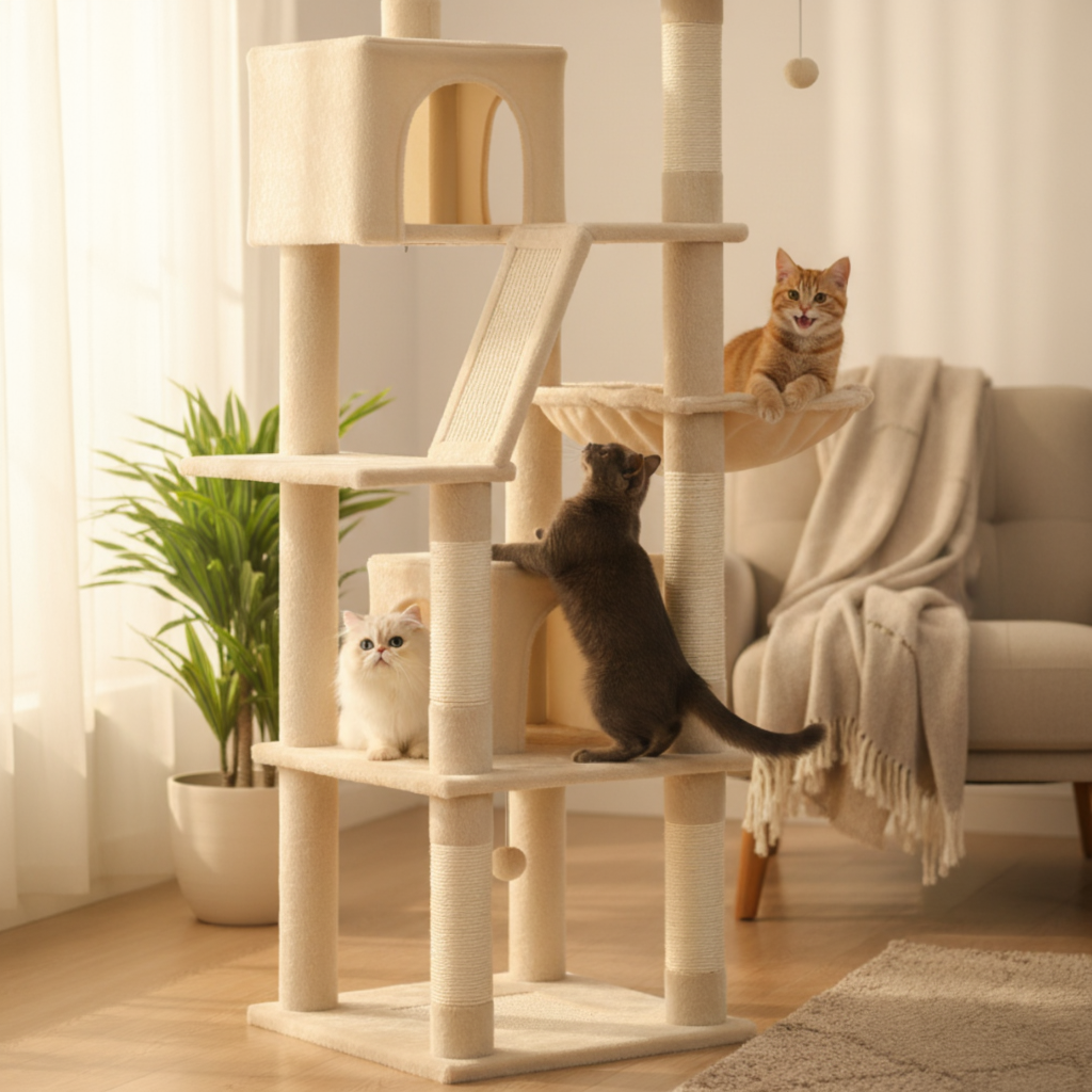 180cm Maine Coon Designer Cat Tree – Duo Refuge with Double Hideaway