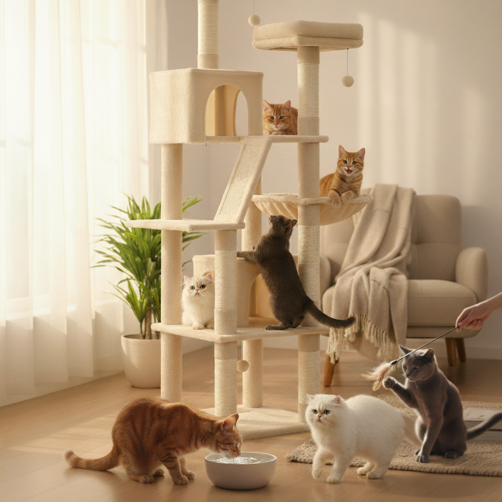 180cm Maine Coon Designer Cat Tree – Duo Refuge with Double Hideaway
