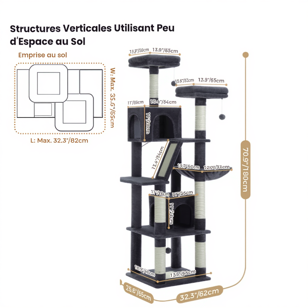 180cm Maine Coon Designer Cat Tree – Duo Refuge with Double Hideaway