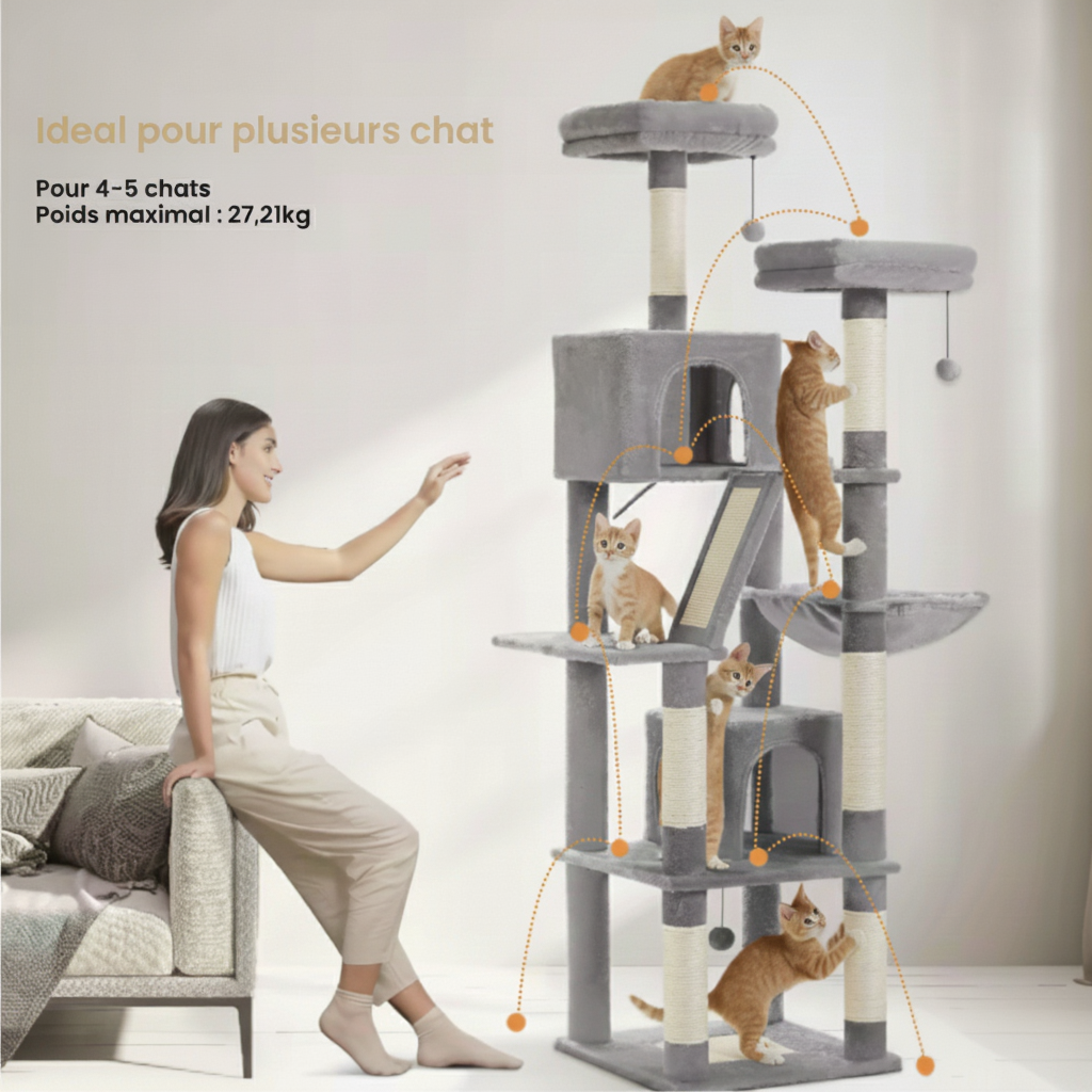 180cm Maine Coon Designer Cat Tree – Duo Refuge with Double Hideaway