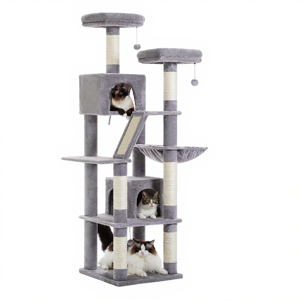 180cm-maine-coon-designer-cat-tree-duo-refuge-double-hideaway-gris