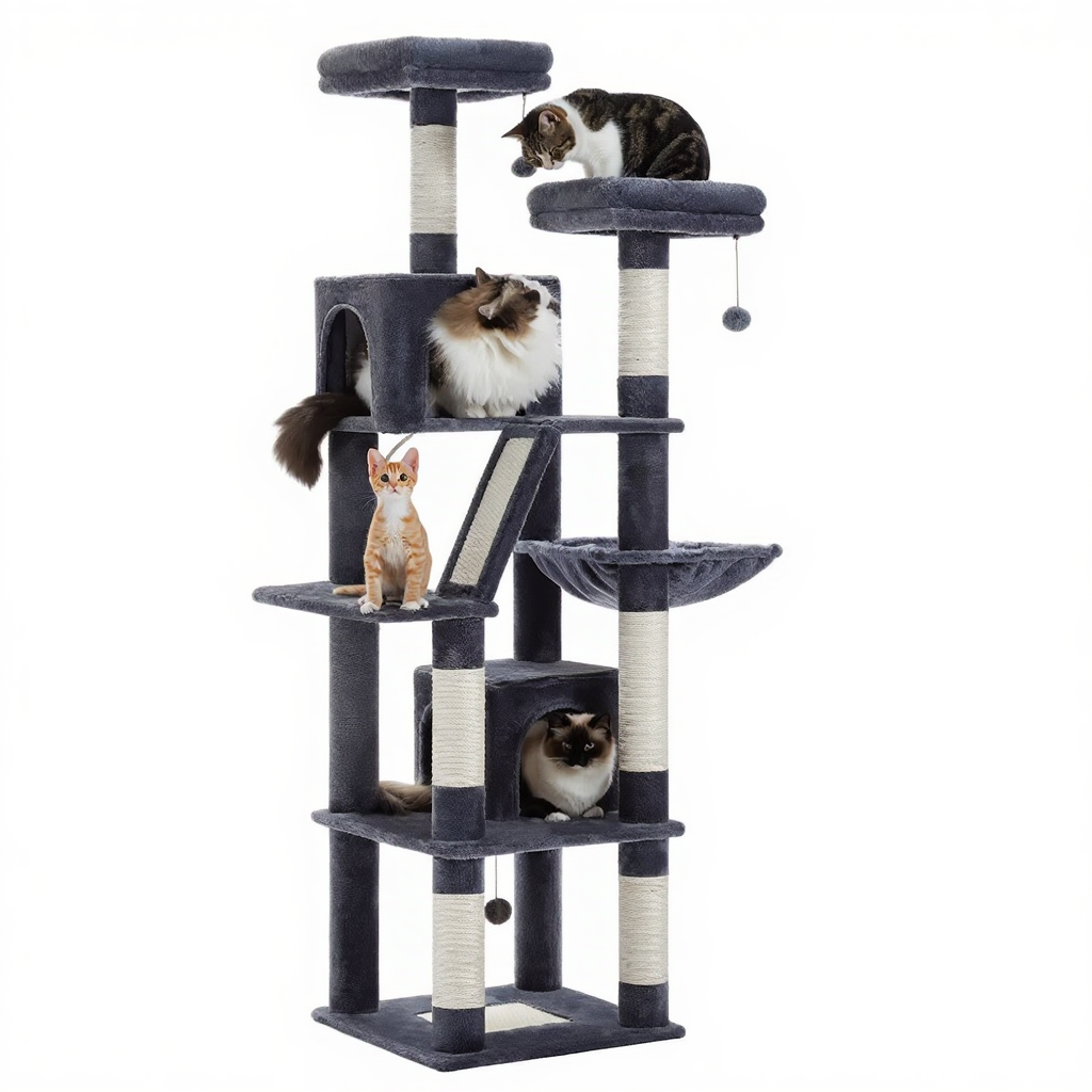 180cm-maine-coon-designer-cat-tree-duo-refuge-double-hideaway-noir