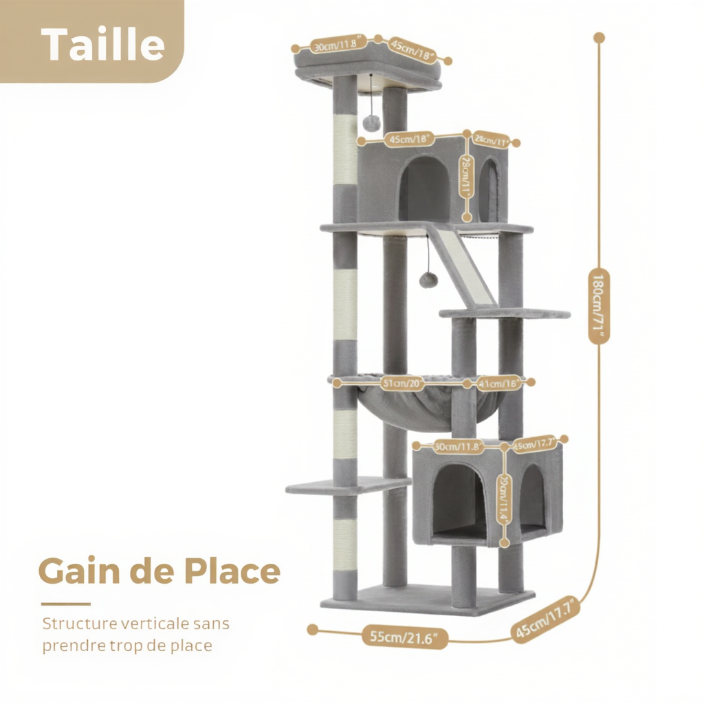 180cm Maine Coon XXL Royal Cat Tower with 2 Hideaway Dens