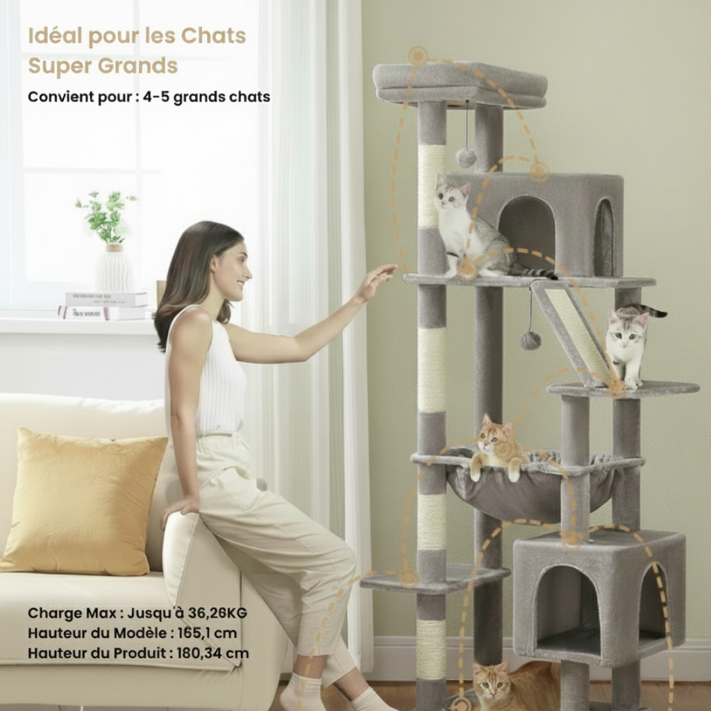 180cm Maine Coon XXL Royal Cat Tower with 2 Hideaway Dens