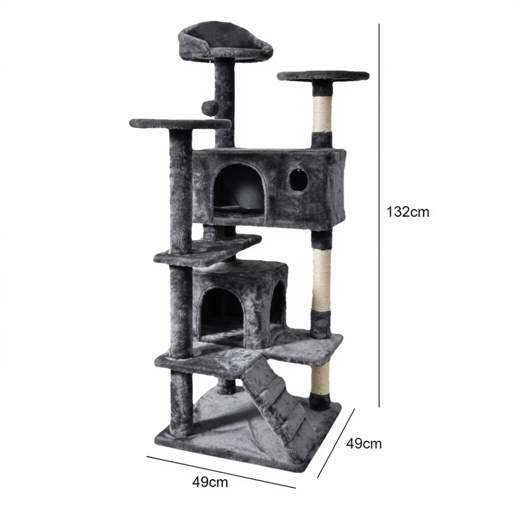 Heavy-Duty Maine Coon Cat Tree with Double Hideaway Dens