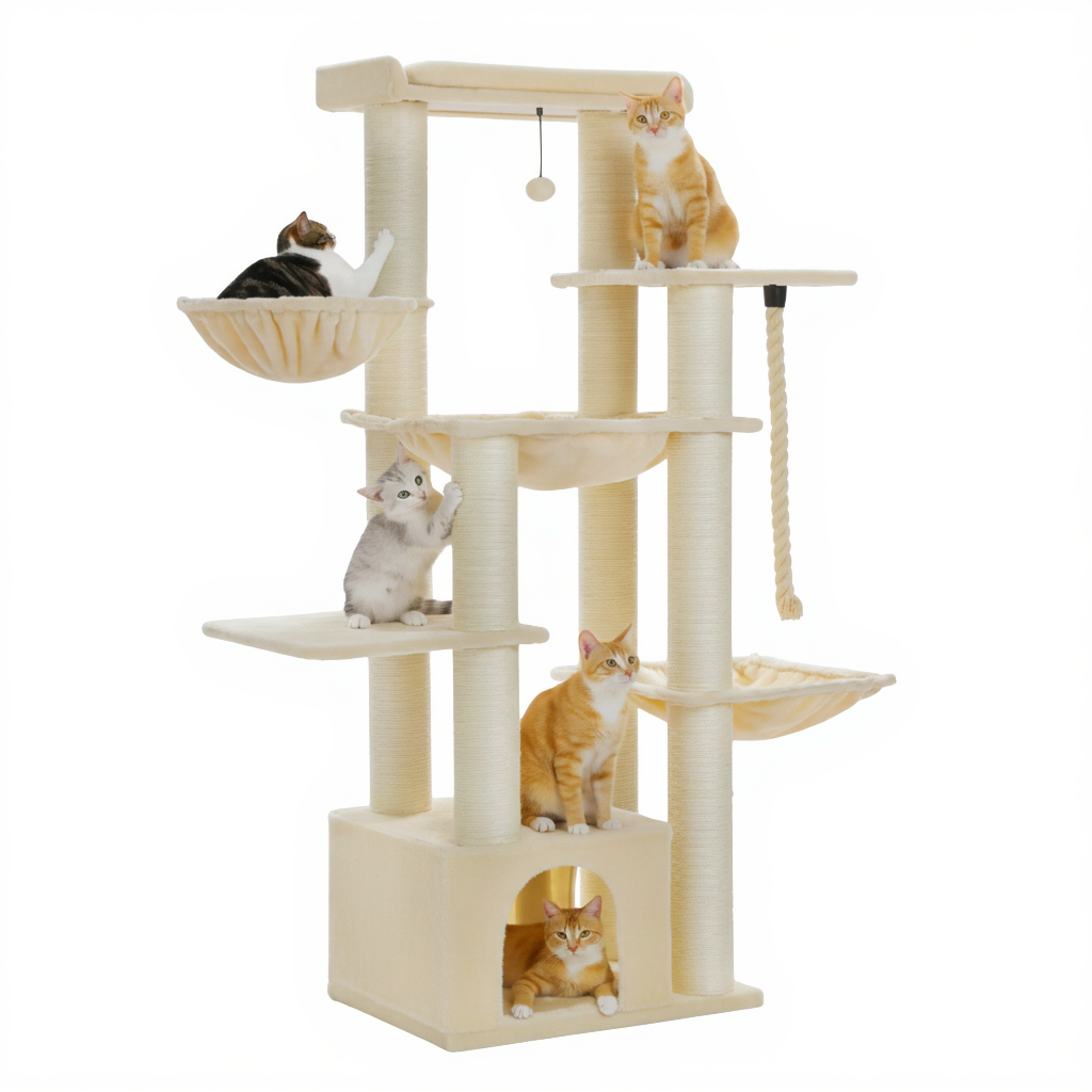 170cm-wooden-maine-coon-cat-tree-xxl-refuge-3-bowl-perches-beige