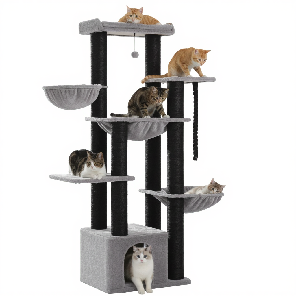 170cm-wooden-maine-coon-cat-tree-xxl-refuge-3-bowl-perches-gris