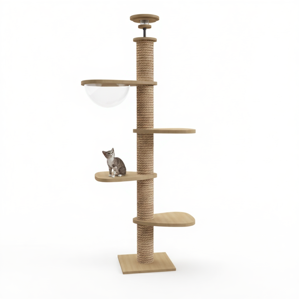 270cm Wooden Maine Coon Floor-to-Ceiling Cat Tree SkyLuxe with Bubble Pod