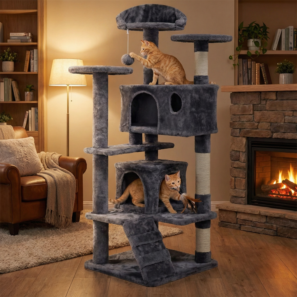 Heavy-Duty Maine Coon Cat Tree with Double Hideaway Dens