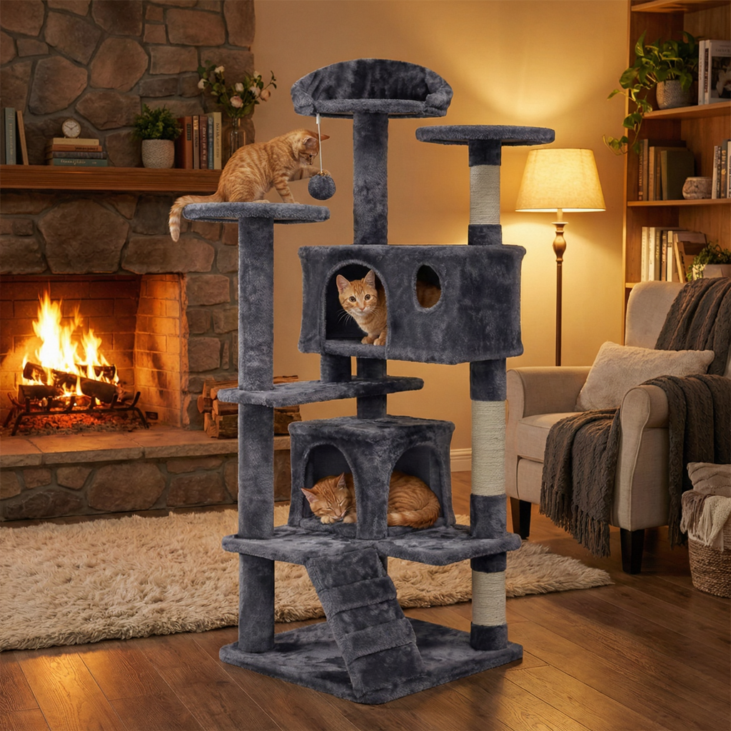 Heavy-Duty Maine Coon Cat Tree with Double Hideaway Dens
